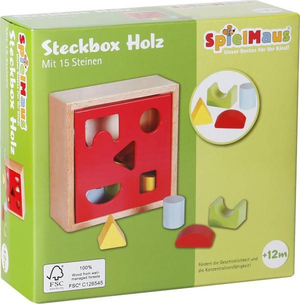 [909000269007] Spielmaus Steckbox Holz 15 Steine